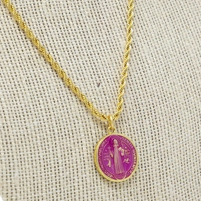 Couple Gift Value Style Hot Pink Saint Necklace