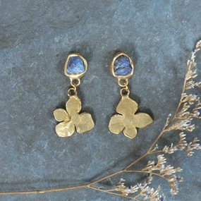 Hydrangea Bloom Earrings - Brass, Tanzanite   Silver Timeless Adornment Elegant decoration