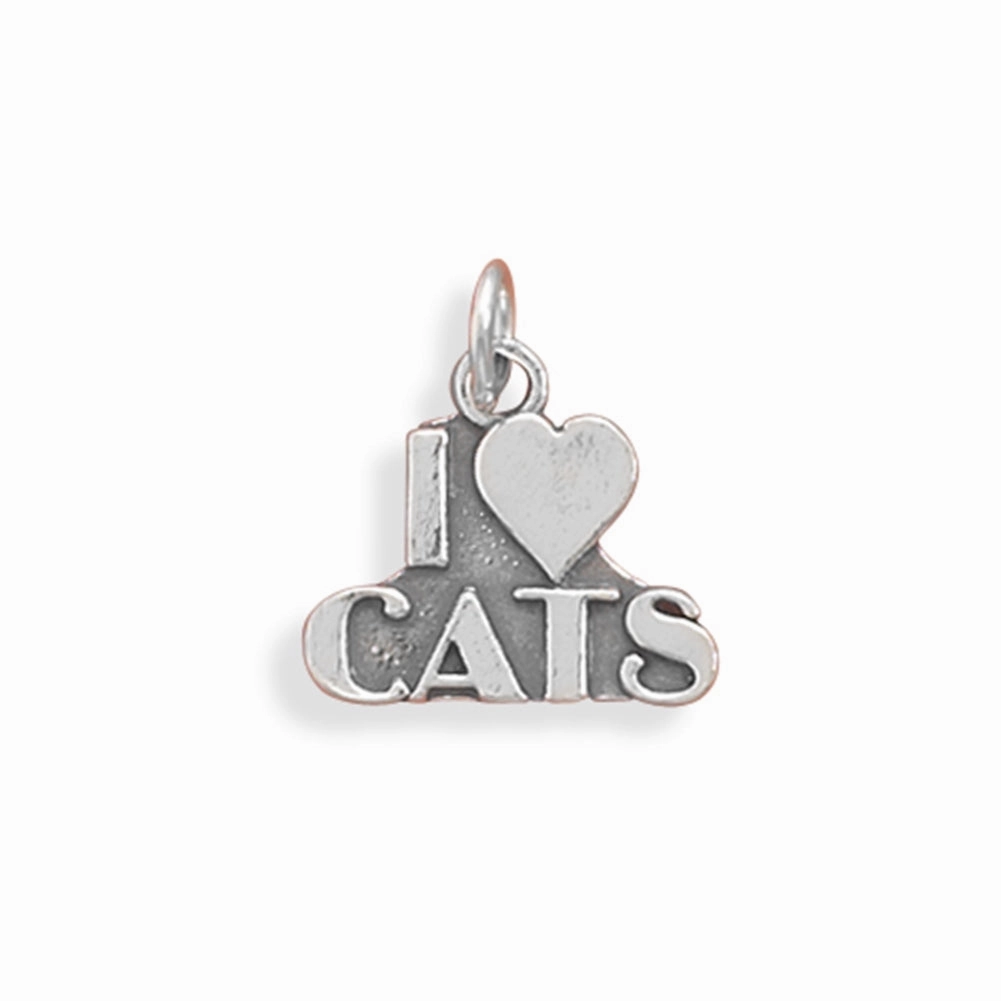 I Love Cats Sterling Silver Charm - Made in the USA Glamorous Gifts Sleek Edge