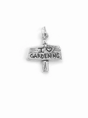 Bridal Accent Modern Detailing I Love Gardening Sign Charm Antiqued Sterling Silver