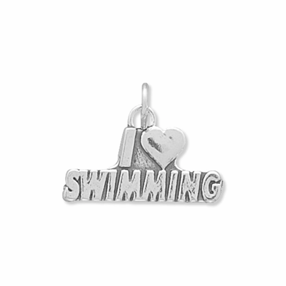 Gleaming Touch Shiny Embellishment I Love Swimming Charm Sterling Silver - Made in the USA