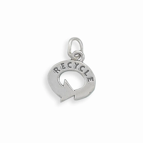 Green Living Recycle Symbol Charm Sterling Silver - Made in the USA Minimal Edge Silken Touch