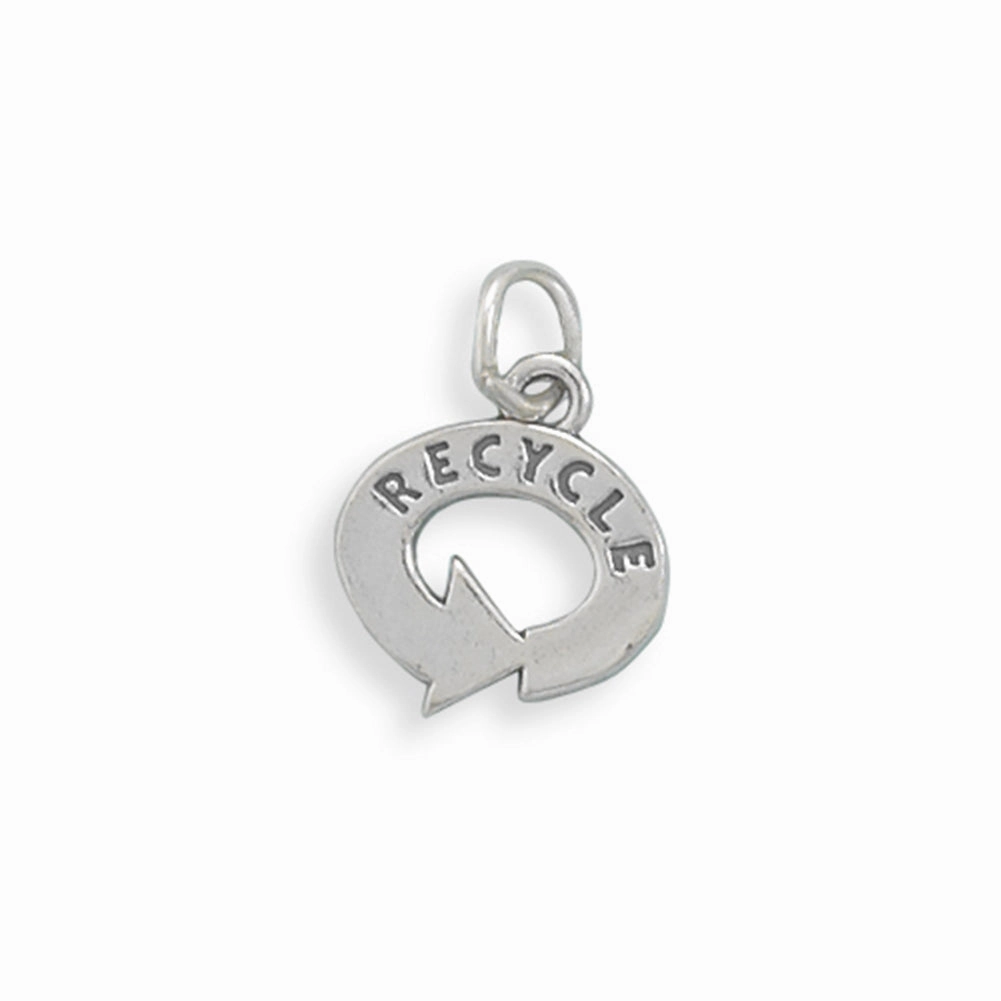 Green Living Recycle Symbol Charm Sterling Silver - Made in the USA Minimal Edge Silken Touch