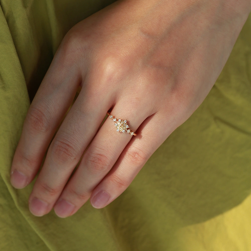 Art-Deco Floral Petite Ring Office Style Unique Features