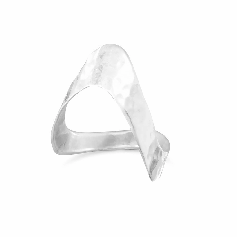 One size fits all Personal Art Wave Hammered Ring Sterling Silver with V Design