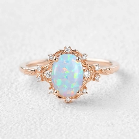 Delicate Style Shiny Edge 1.5ct Oval Cut Opal Vintage Floral Ring