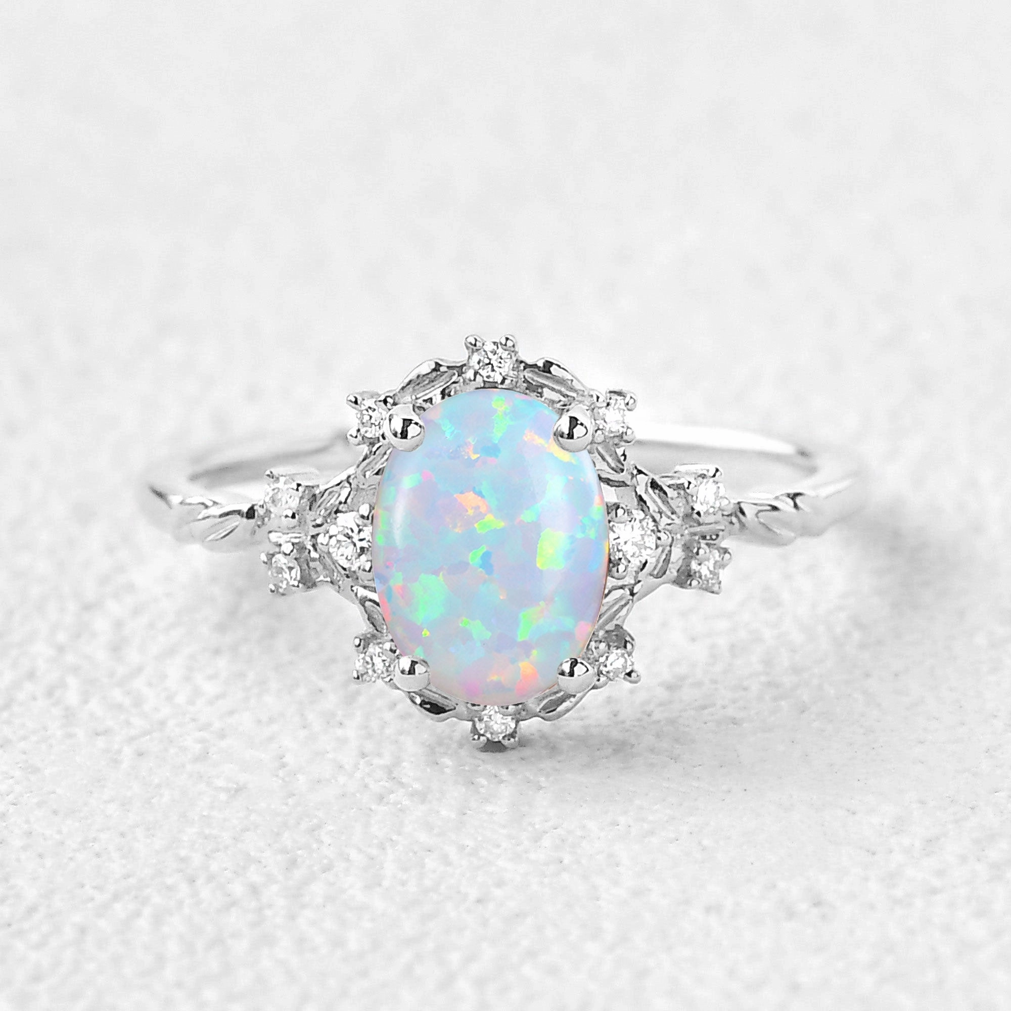Luxury Accessory 1.5ct Oval Cut Opal Vintage Floral Ring