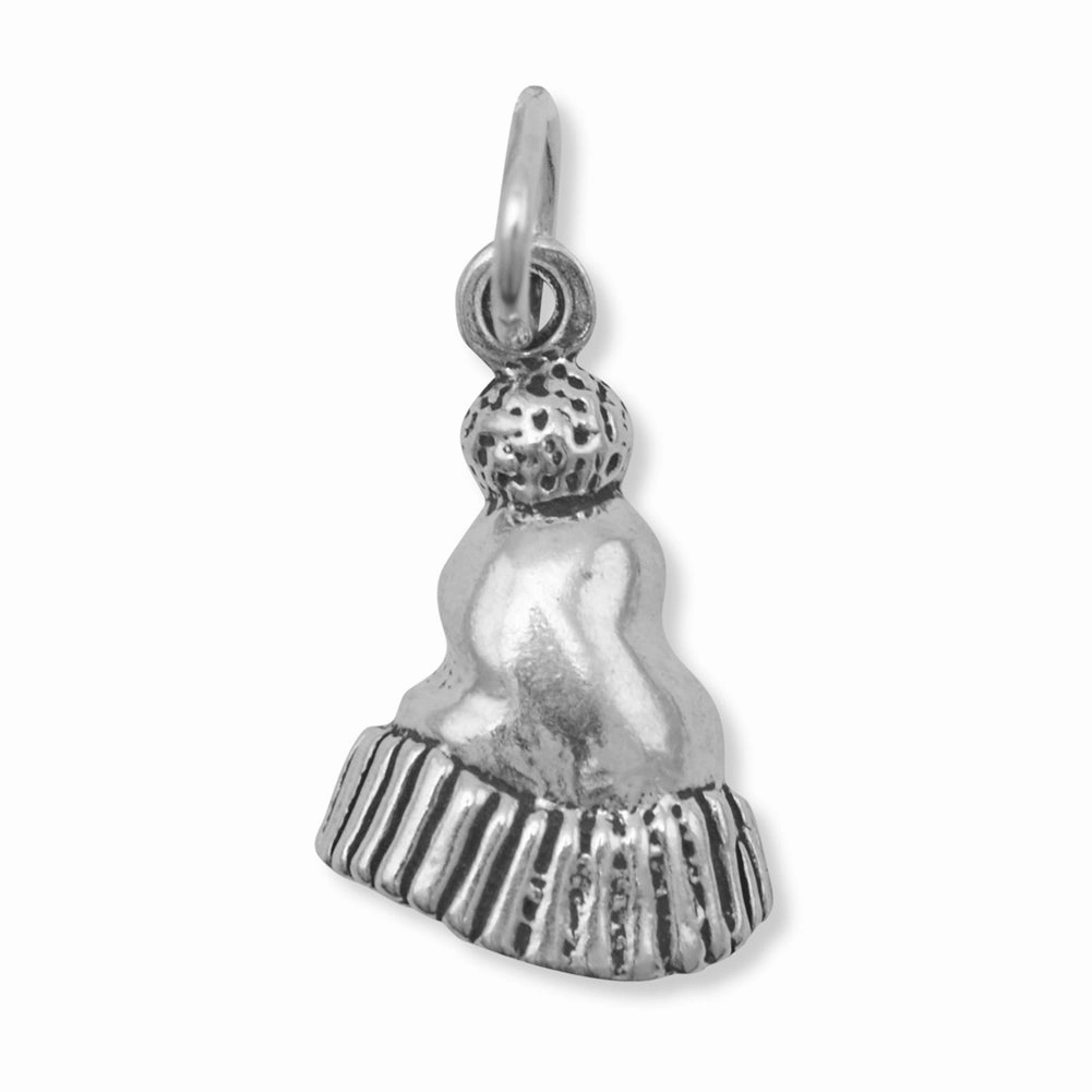 Lustrous Detail Fine Finish Winter Ski Hat Charm Sterling Silver Antiqued Finish