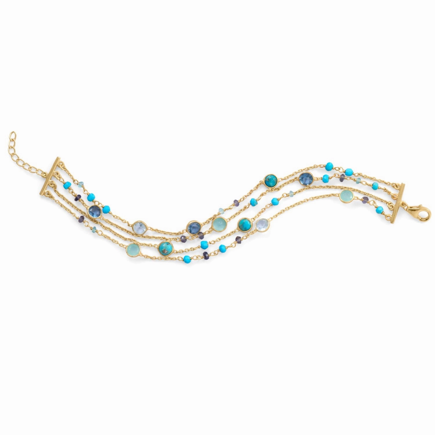 Four-Layer Chain Bracelet Multiple Gemstones Gold-plated Sterling Silver Classic Finish Fashion pieces