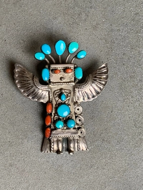 Sterling Turquoise Coral Thunderbird Pendant/Slide Alluring Touch