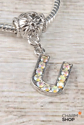 Easy Match Letter U Rhinestone Bead Charm