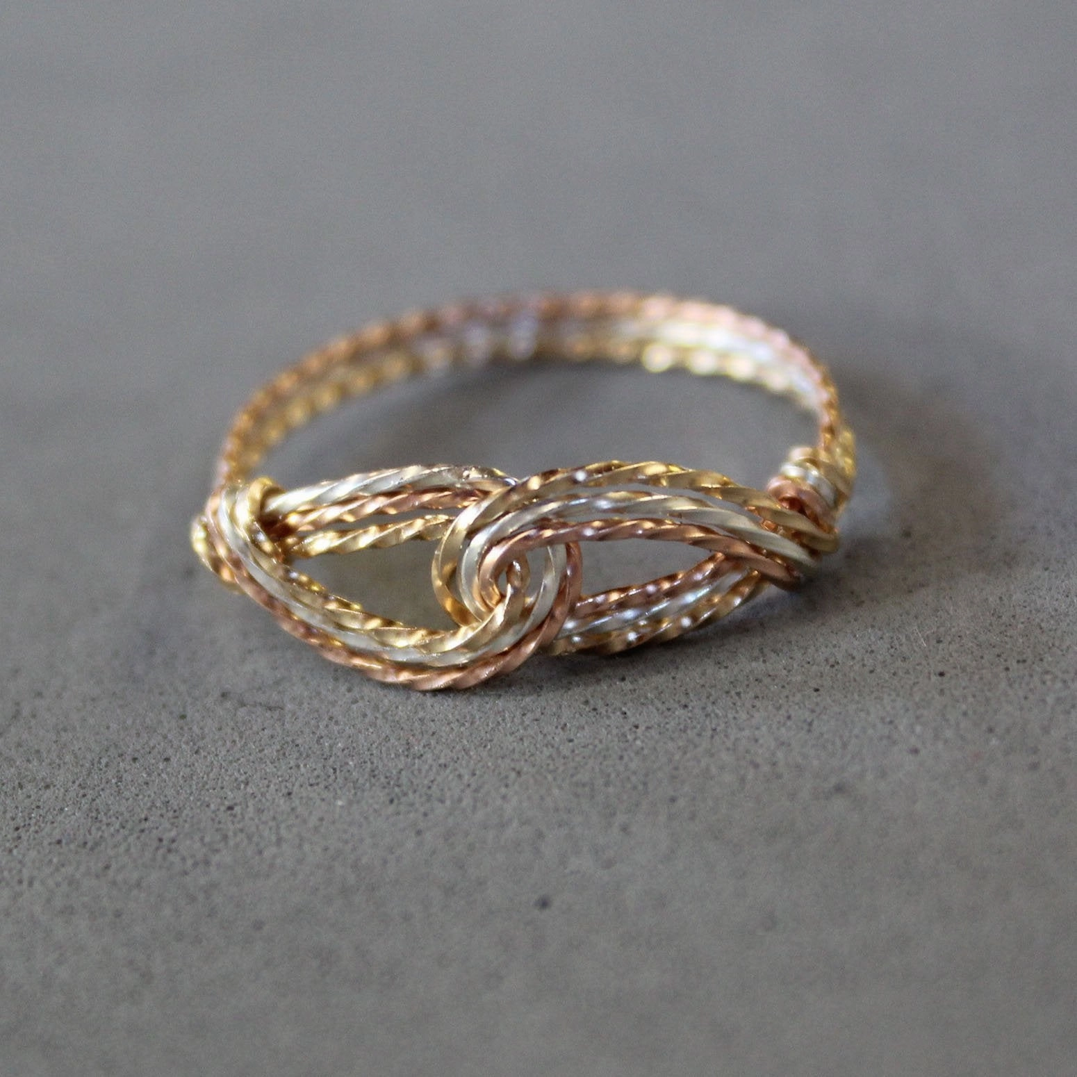 Infinity Design Tricolor Gold, Silver & Rose Twist Wire Thumb Ring Creative Style Refined Flair
