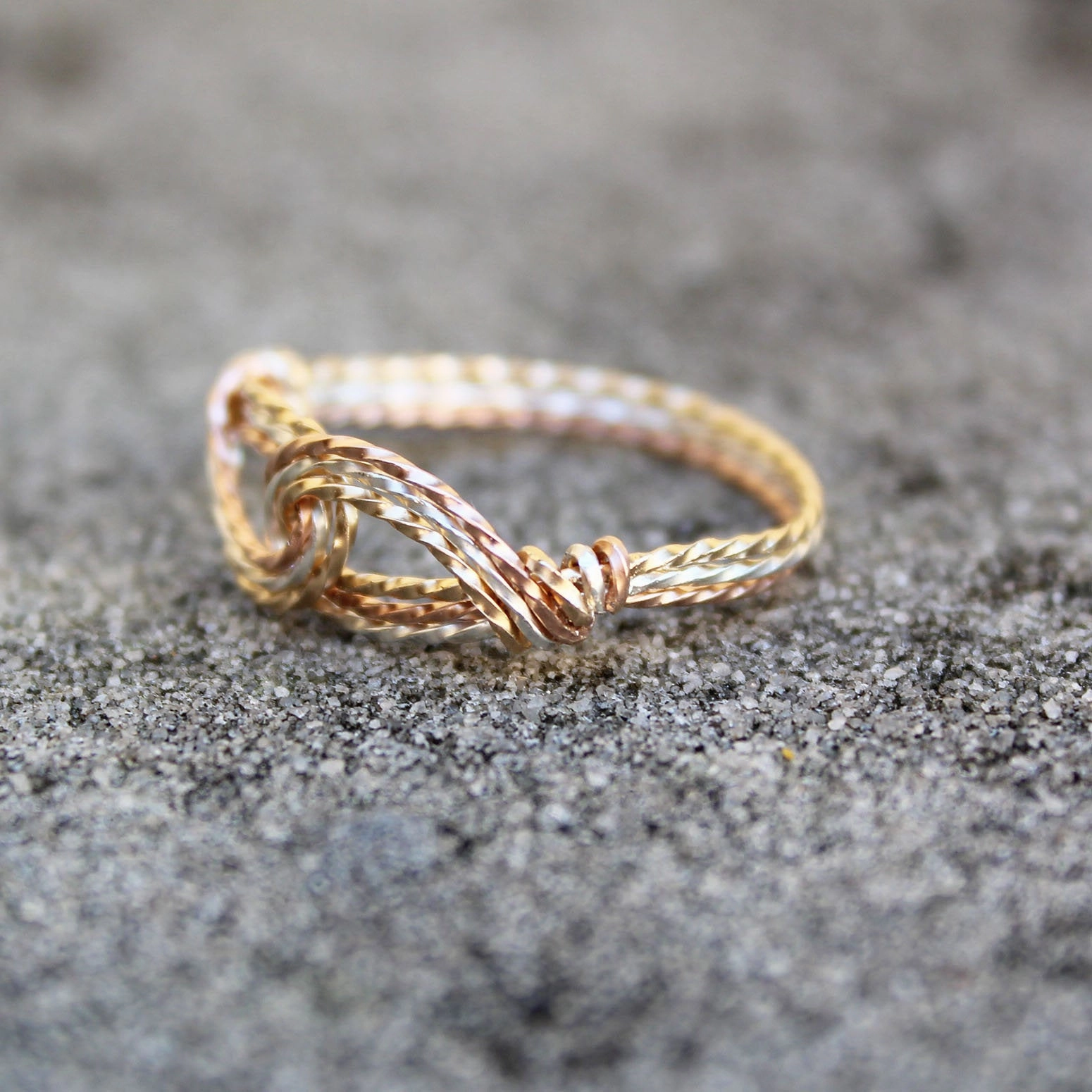 Branded Accessory Infinity Design Tricolor Gold, Silver & Rose Twist Wire Thumb Ring