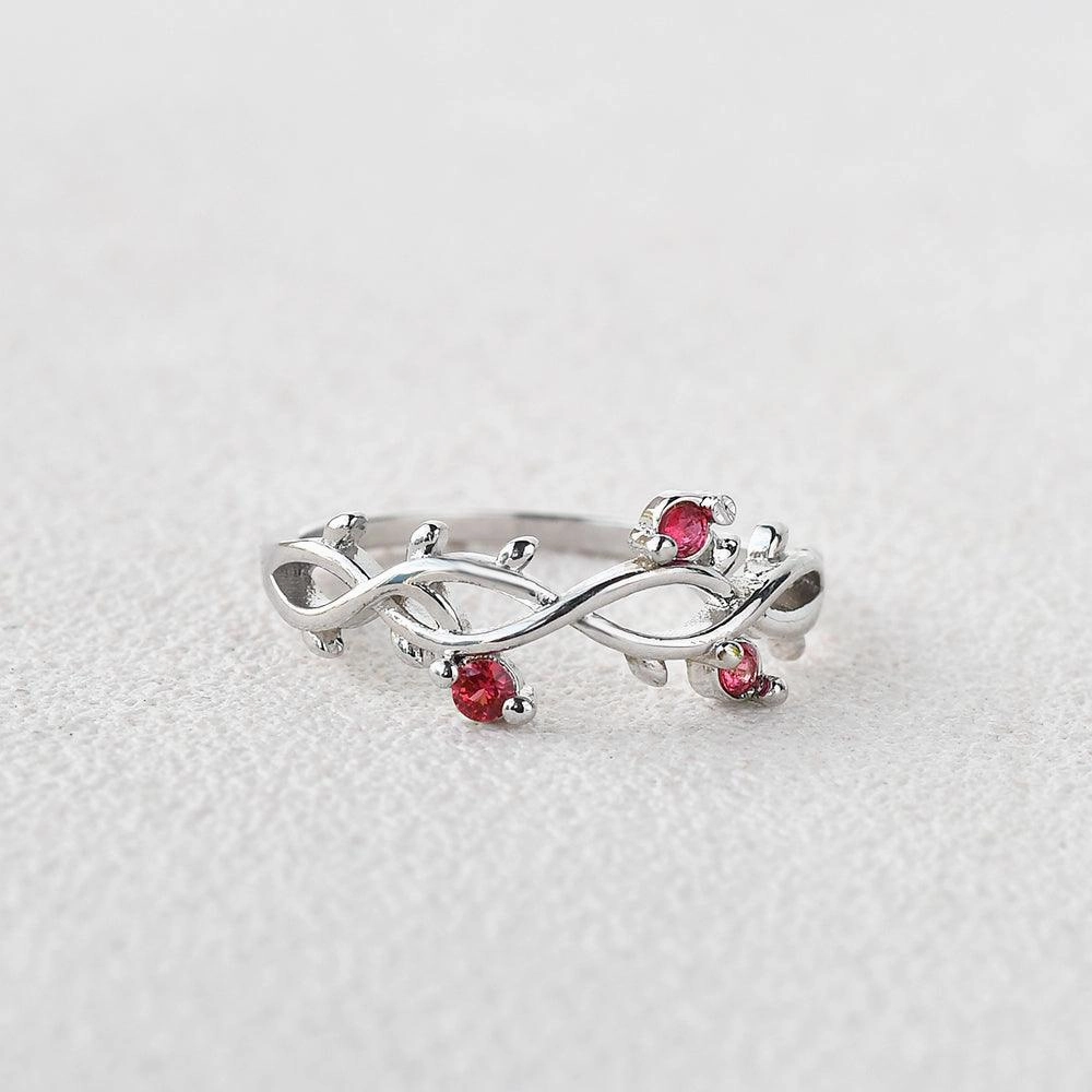 Captivating Piece Silk Finish Infinity Garnet Floral Inspired Ring