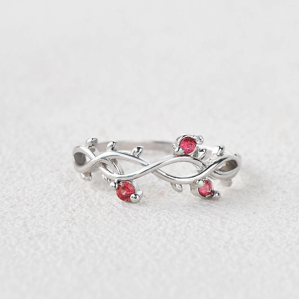 Polished Sparkle Vogue Design Infinity Garnet Floral Inspired Ring