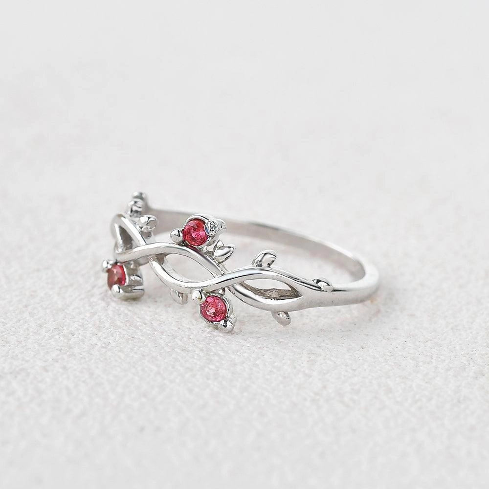 Seasonal Finish Infinity Garnet Floral Inspired Ring