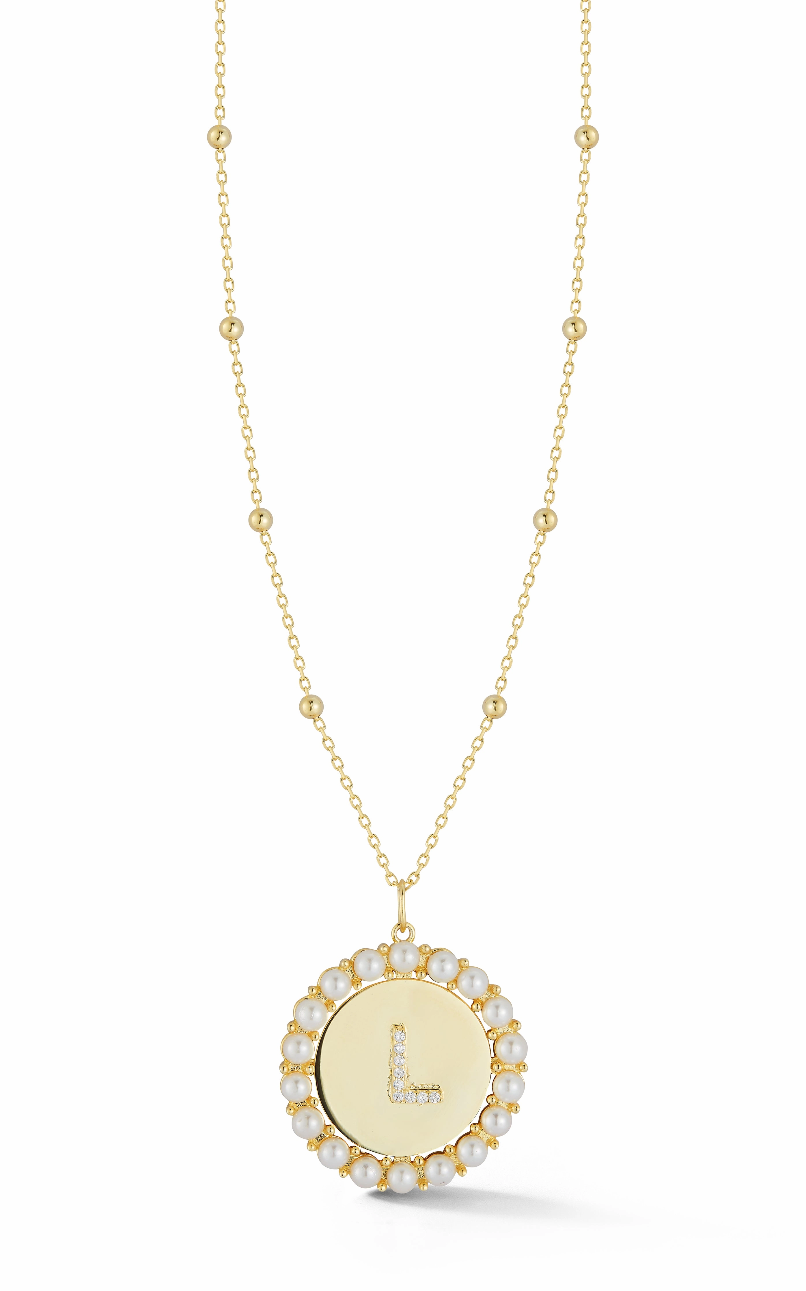 Initial Pearl Disk Necklace High-End Present Antique Piece