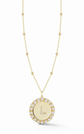 Initial Pearl Disk Necklace High-End Present Antique Piece