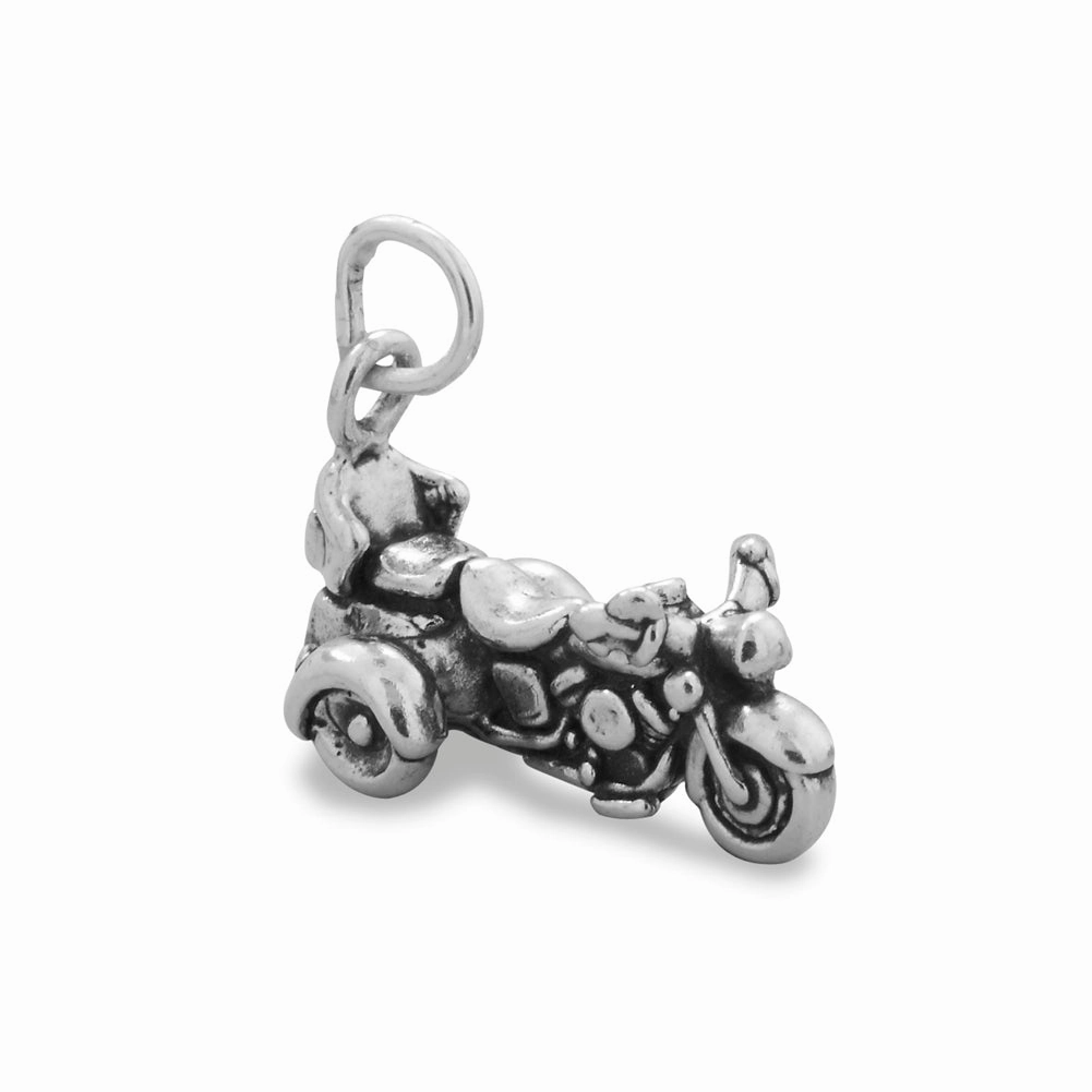 Soft Glamour Motorcycle Trike Charm Sterling Silver Antiqued Finish