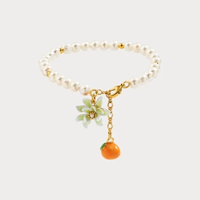 Endless Amalgamation Orange Flower Pearl Bracelet