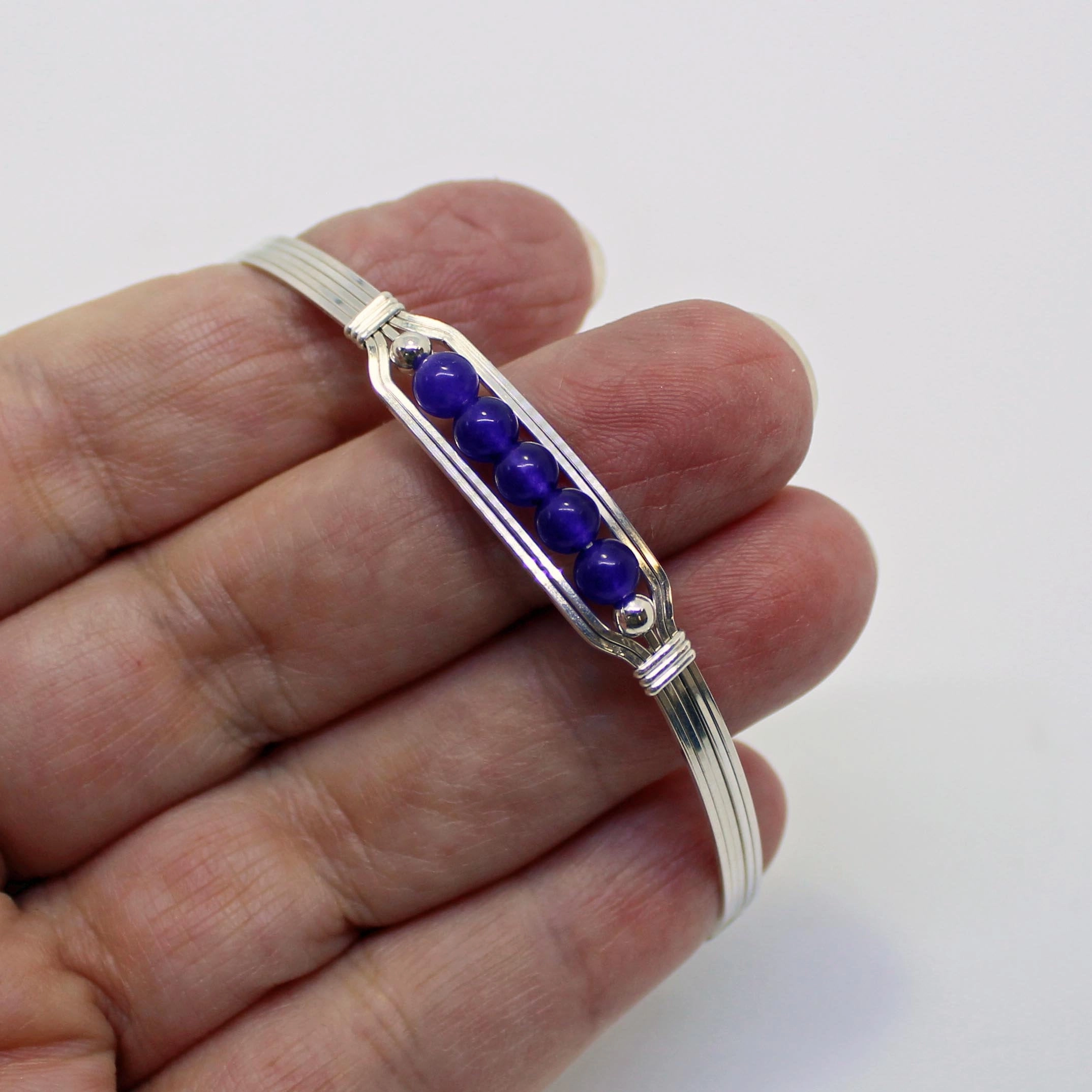 Unforgettable Composites 5 Little Beads Amethyst Beads Sterling Silver Wire Wrapped Bracelet