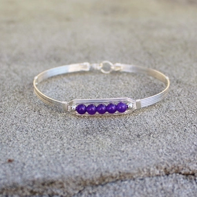 Smooth Sailing 5 Little Beads Amethyst Beads Sterling Silver Wire Wrapped Bracelet