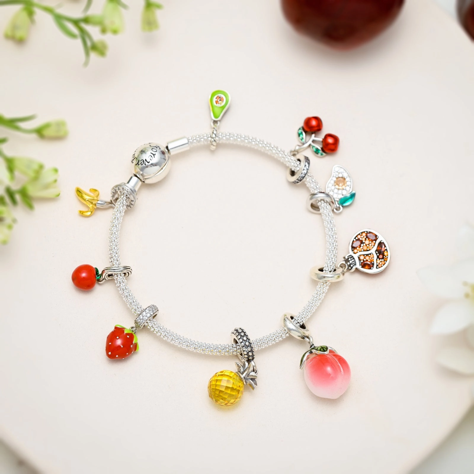 Silver Fruit Basket Bracelet Refined Feature