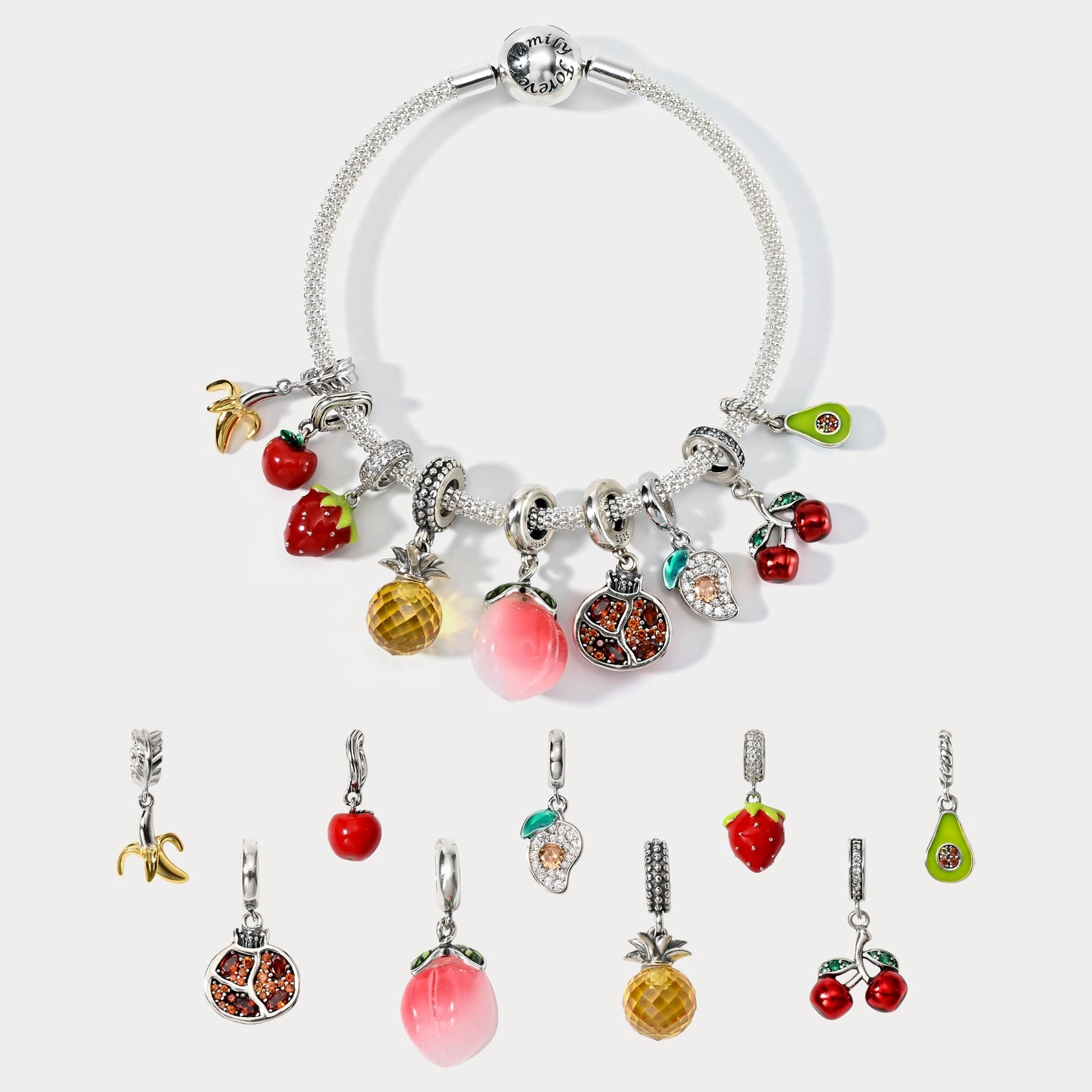 Dazzling Edge Silver Fruit Basket Bracelet