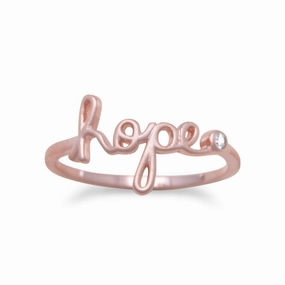 Message Ring - Hope Rose Gold-plated Sterling Silver with Cubic Zirconia Accent Traditional Piece