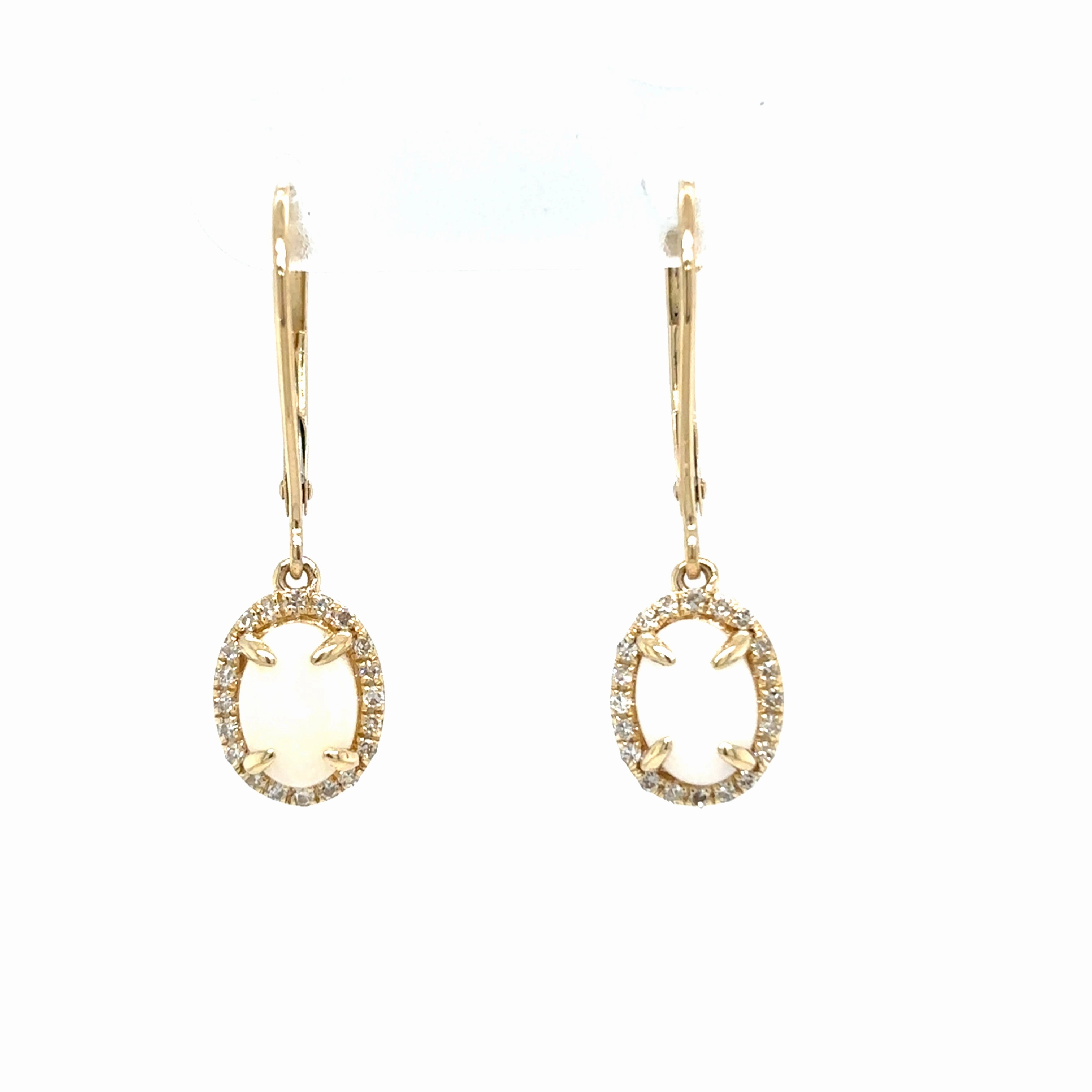 Oval Shape Opals and Diamond Dangle Earrings in 14K Yellow Gold (.92ctw) Glittery Jewelry
