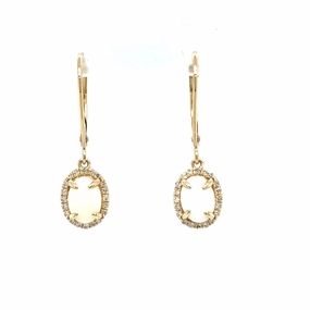 Oval Shape Opals and Diamond Dangle Earrings in 14K Yellow Gold (.92ctw) Glittery Jewelry