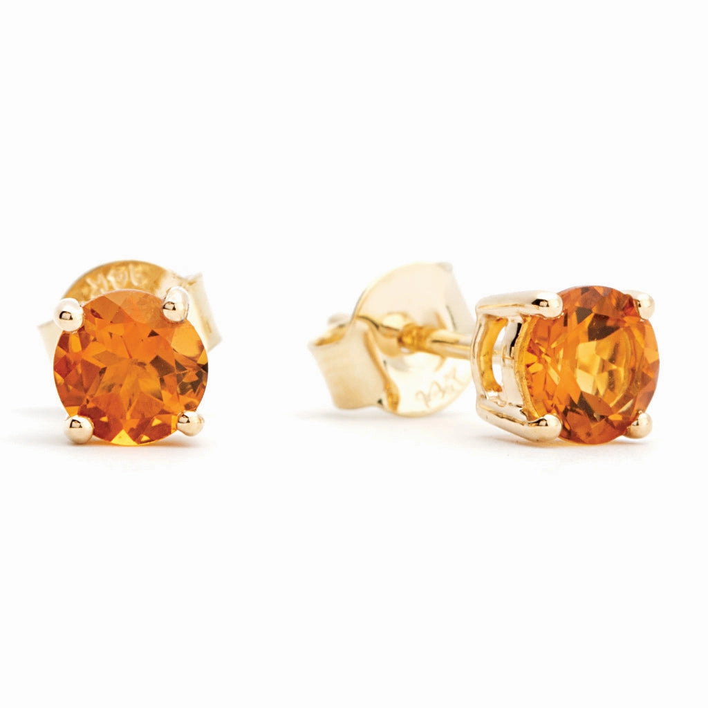 Sophisticated Style Big Piece Bremer Jewelry Round Shape Citrine Solitaire/Stud Earrings in 14K Yellow Gold (0.90ctw)