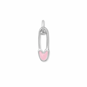 Alluring Style It's a Girl Safety Diaper Pin Charm with Pink Color Sterling Silver
