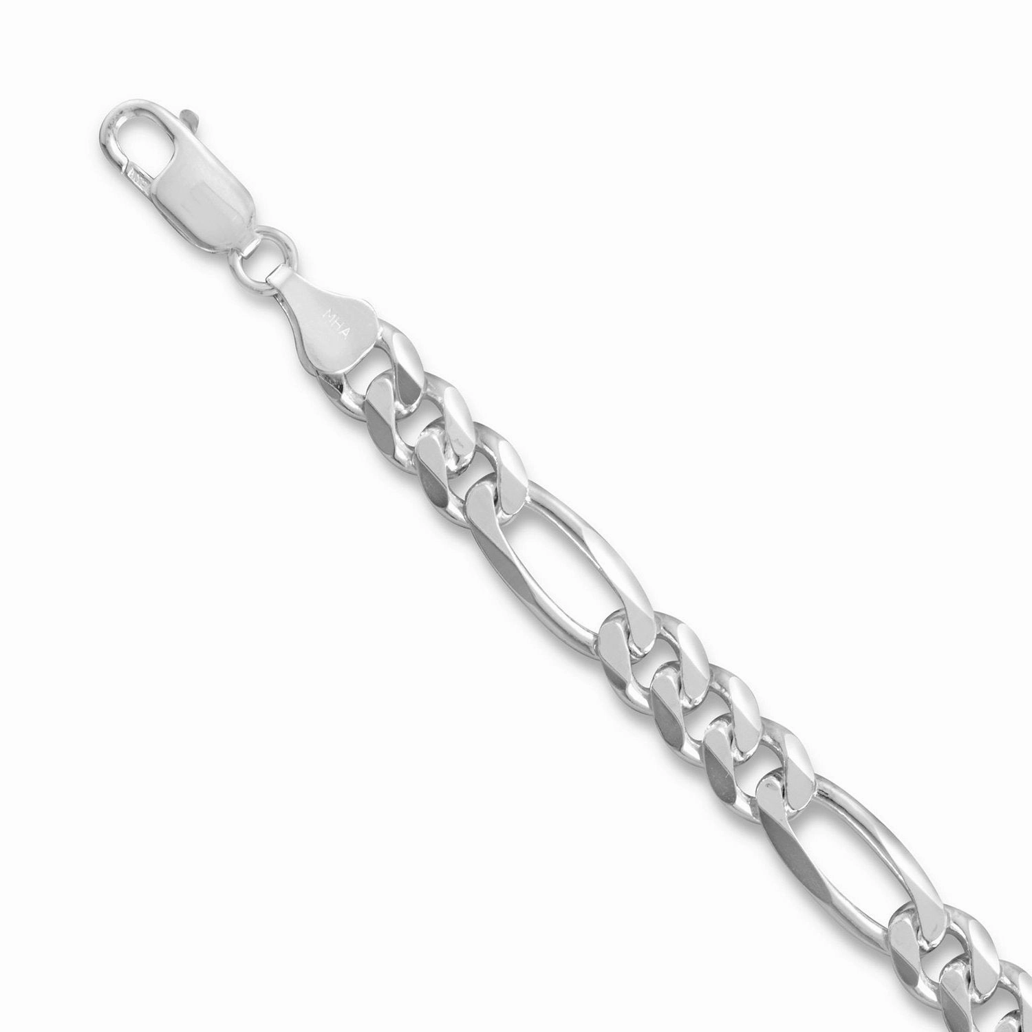 Glamorous Edge Feminine Finish Italian Figaro Chain Bracelet 6.8mm Width Sterling Silver
