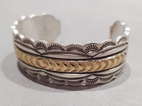 Delicate Layer Shiny Embellishment Ivan Howard Navajo 14k Sterling Bracelet - Handmade Native American