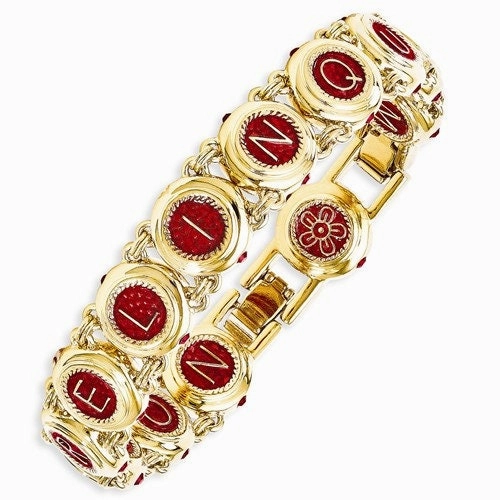Seamless Perspective Globetrotter??s Companion Jackie Kennedy Gold-Plated Enameled Crystal 7in With 1in Extension Castellani Wedding Bracelet NON RELINQUAM ??I will never give up on you