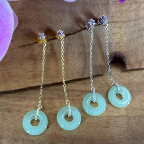 Polished Appearance Jade Cubic Zirconia Drop Earrings