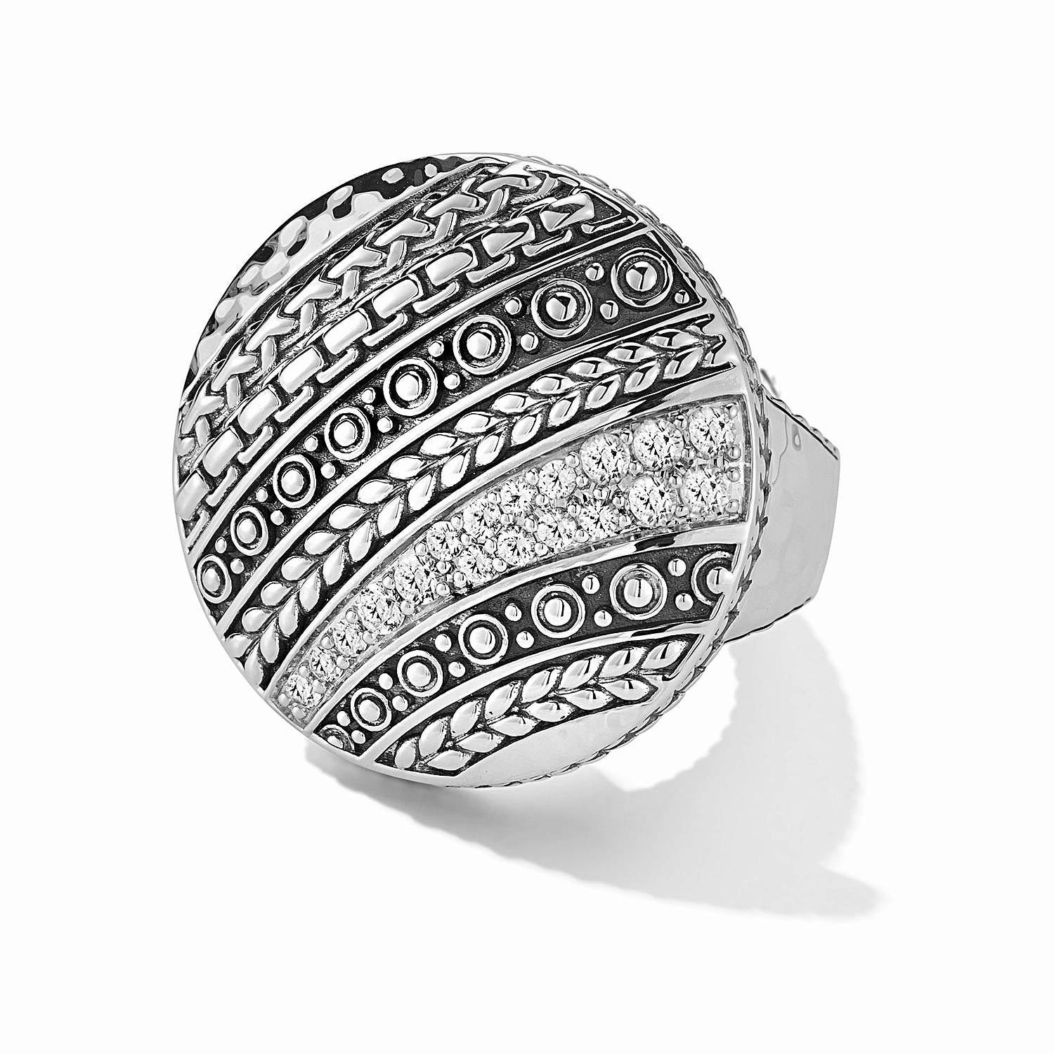 JAI Silver & White Topaz Disk Ring Creative Accessory Lovely Decoration
