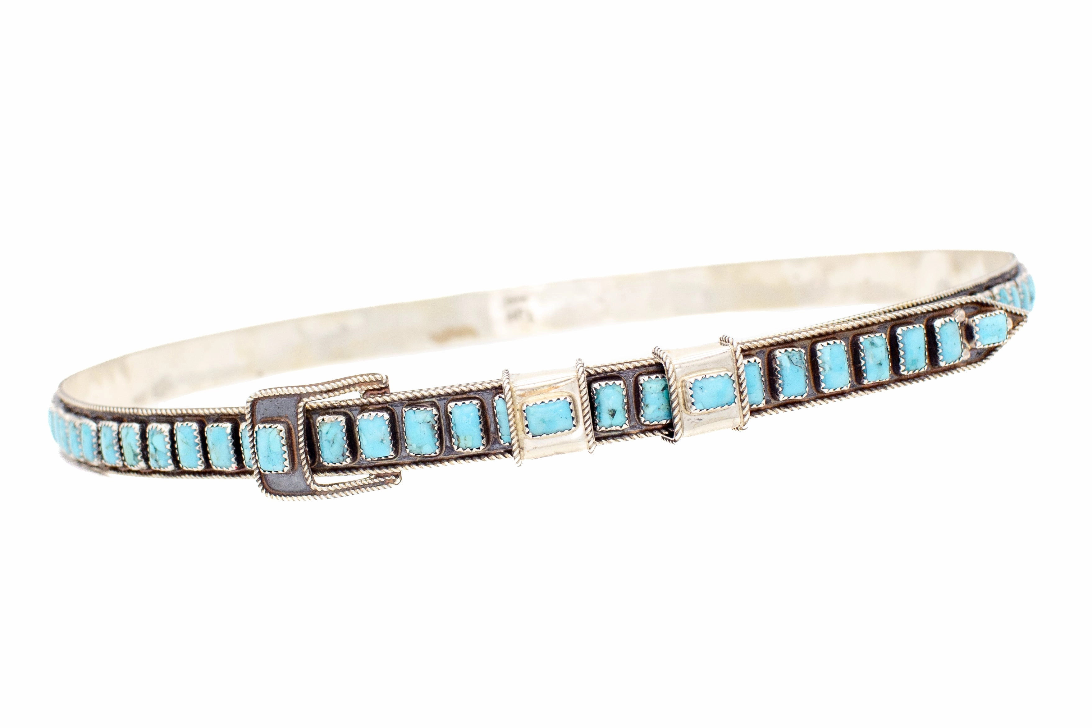 James Freeland Navajo Handmade Adjustable Sterling Silver Turquoise Hat Band Lustrous Form Clean Detail