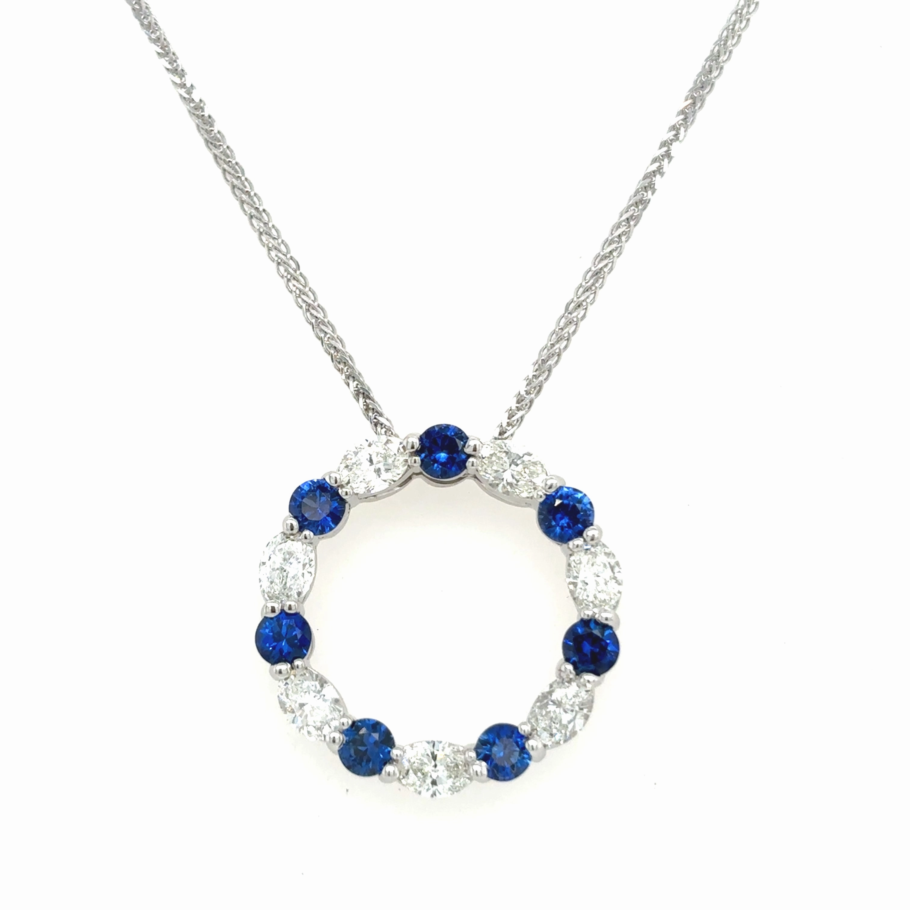 JB Star 950 White Platinum Round Shape Sapphires and Diamonds Circle Necklace (2.56ctw) Effortless Accent