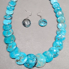 Joe and Joan Garcia Kewa Turquoise Necklace-Earrings Set - Handmade Native American Flat Lay