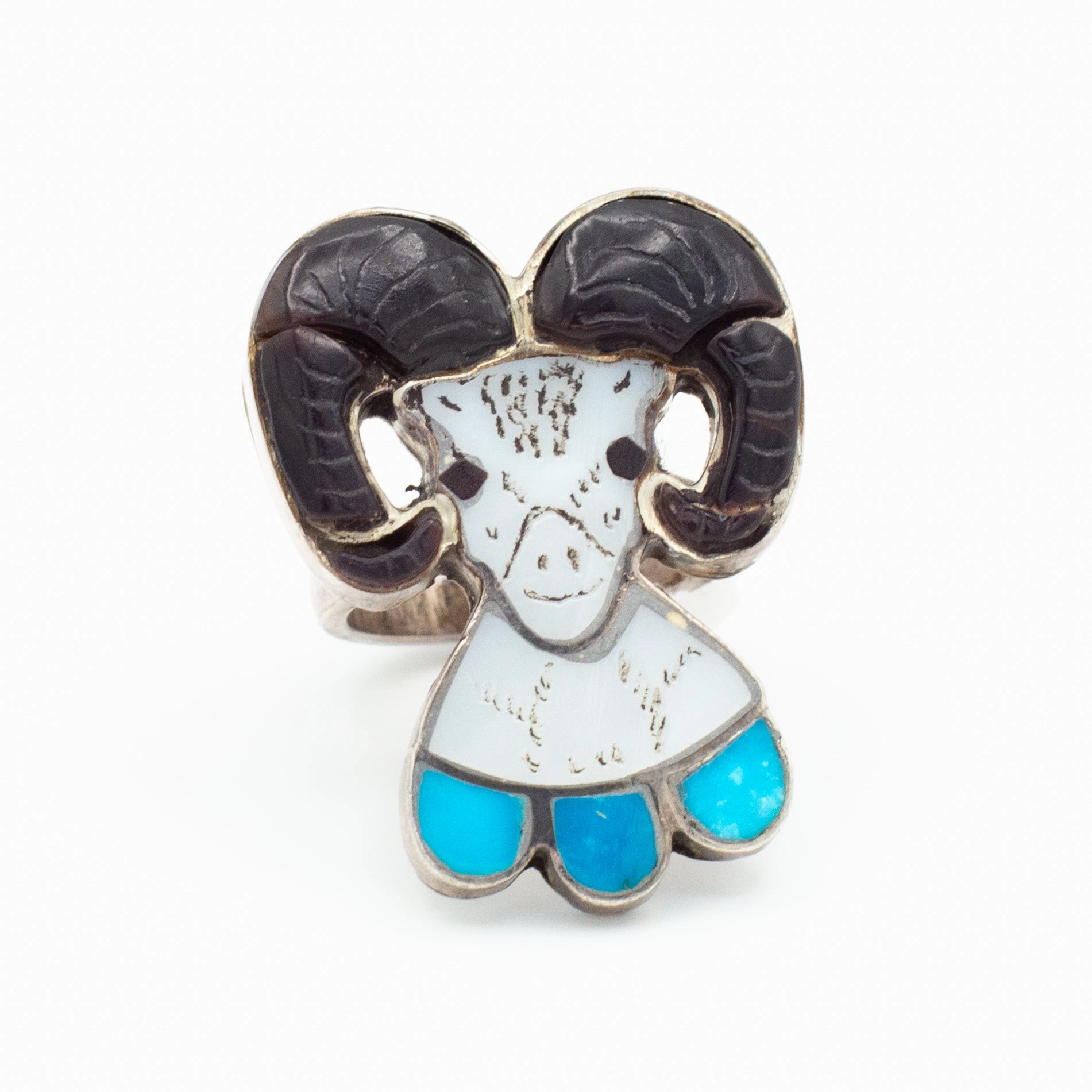 Statement Accent Joe Zunie Zuni Handmade Sterling Silver Turquoise Ring (Size 6)