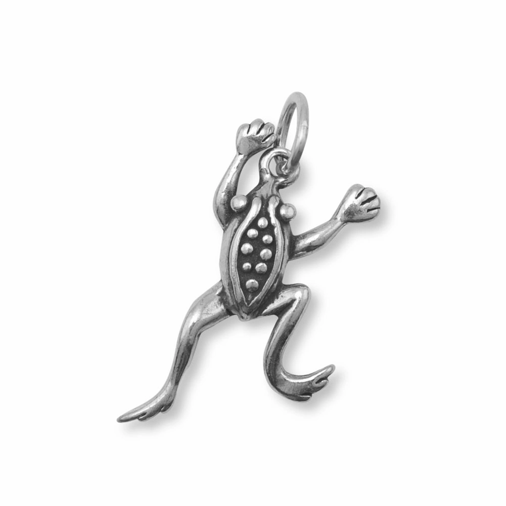 Jumping Frog Charm Sterling Silver Antiqued Finish Trendy Piece Alluring Design