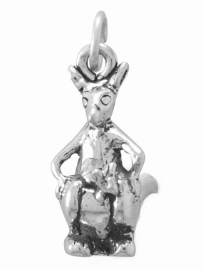 Sleek Shape Kangaroo Charm with Baby Joey Sterling Silver 3D