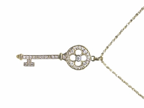 Lustrous Sparkle Key Pendant with Yellow Gold Bond Diamond-cut 1.5mm Width French Rope Chain Necklace 20 inches