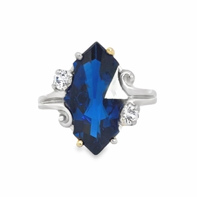 Kirkland Jewelry Estate | 10K White Gold Synthetic Sapphire Ring Layered Edge