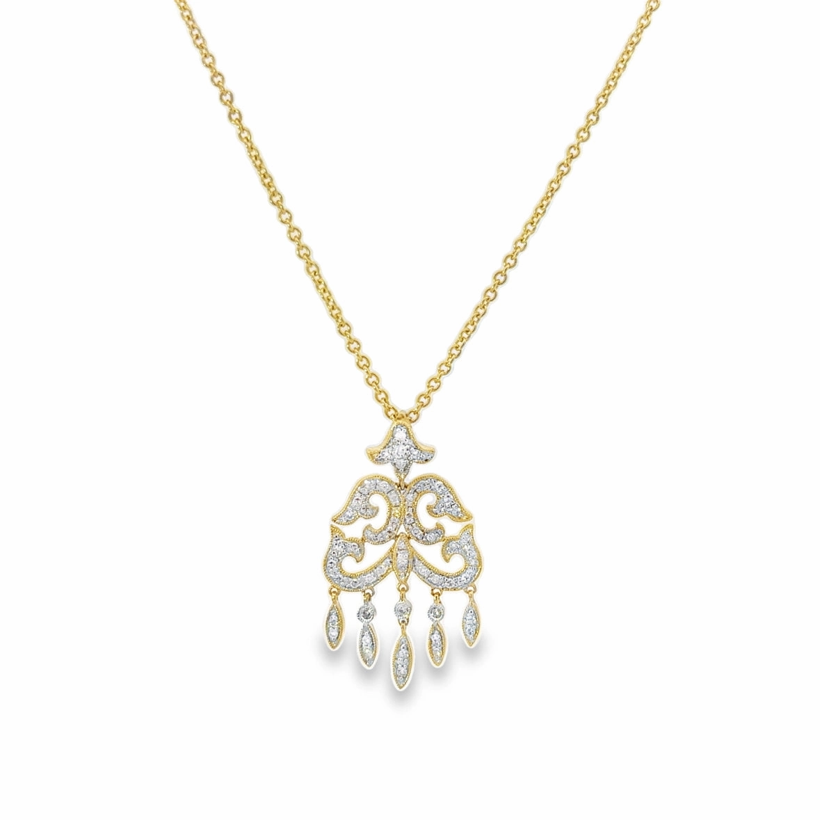 Refined Form Unique Finish Kirkland Jewelry Estate | 14K Yellow Gold Diamond Dangle Necklace