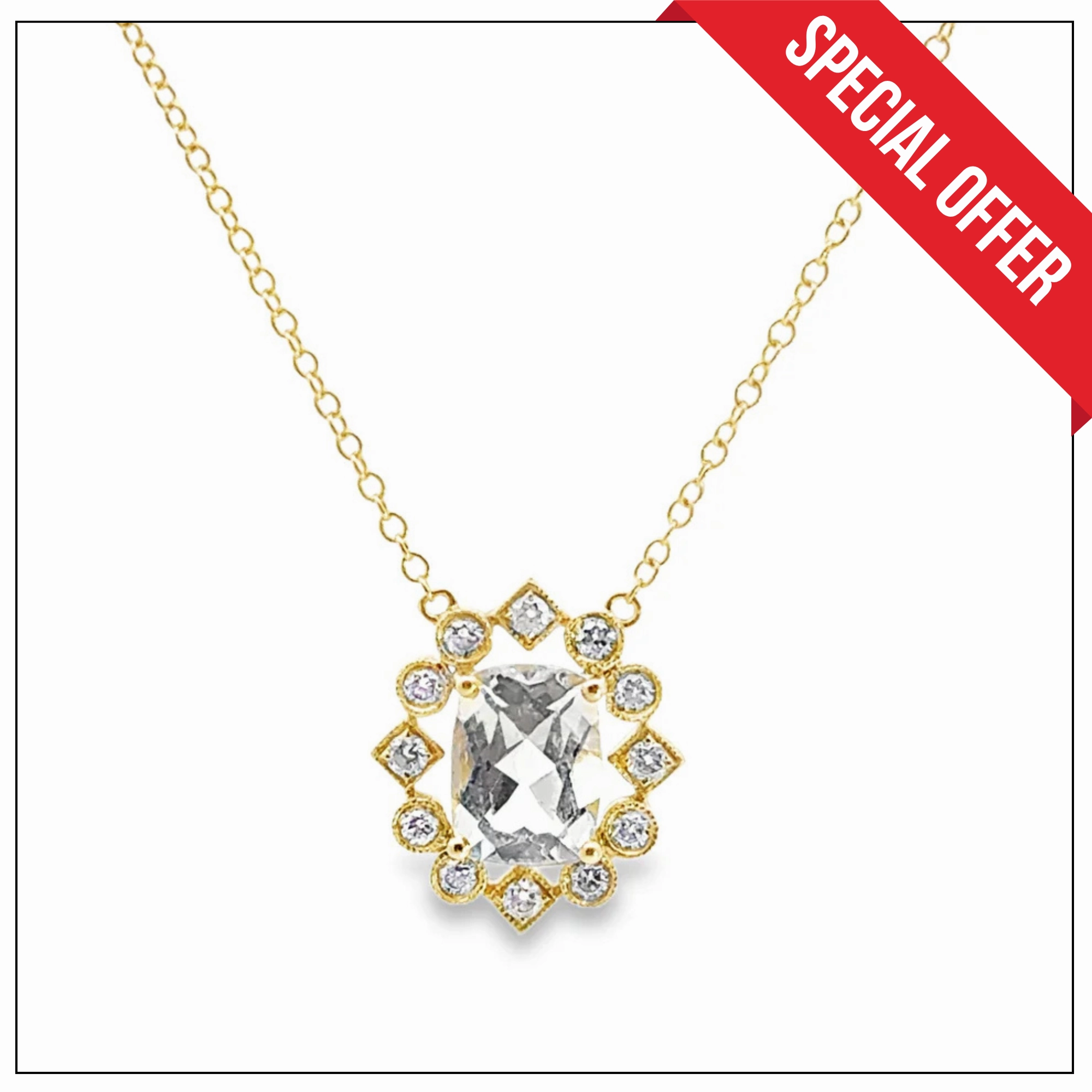 Kirkland Jewelry Estate | 18K Yellow Gold Diamond & White Topaz Necklace Subtle Glamour Multi Purpose