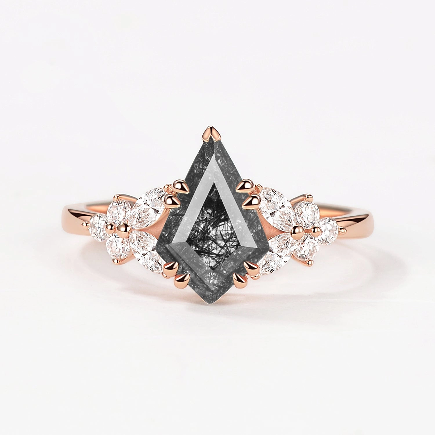 Polished Highlights Artful Feature Kite Black Rutilated Quartz Engagement Ring - Arbor