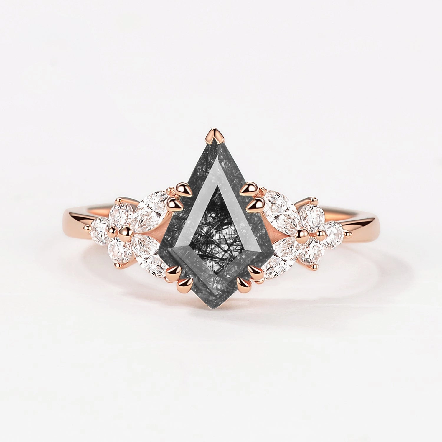 Kite Black Rutilated Quartz Engagement Ring - Arbor Edgy Light